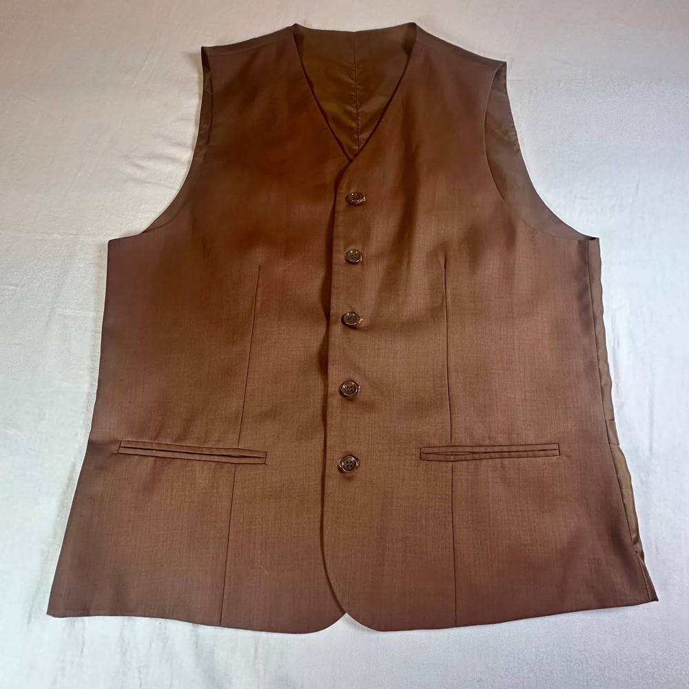 Mens Brown Suit Vest Waistcoat Size 40R Designed in Italy Adjustable Back